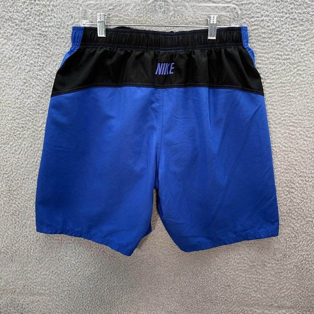 Nike Shorts Mens Large Blue Black‎ Swim Trunks Surfer Skater Small Swoosh Y2K